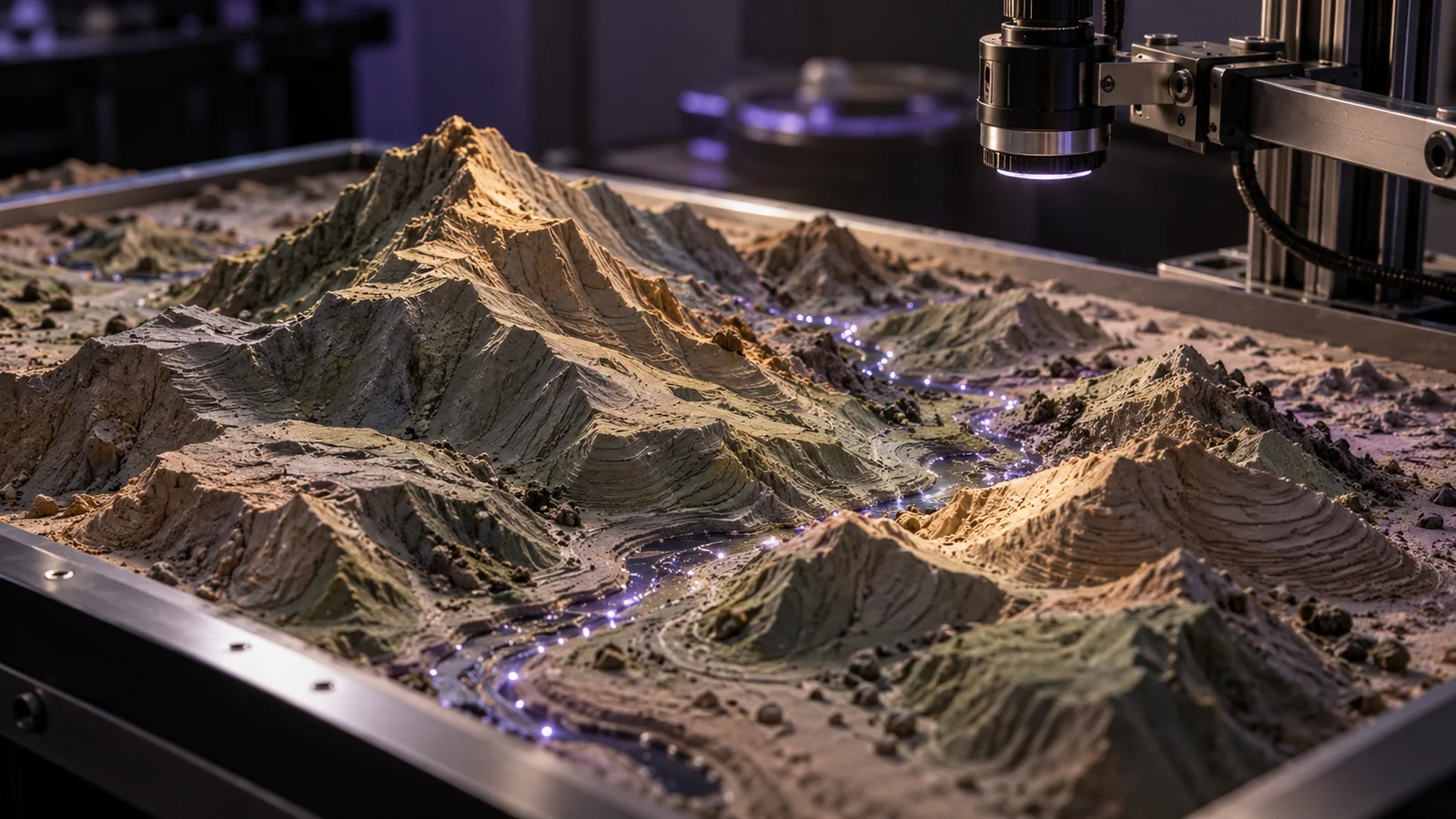 A physical topographic model observed by an optical sensor.